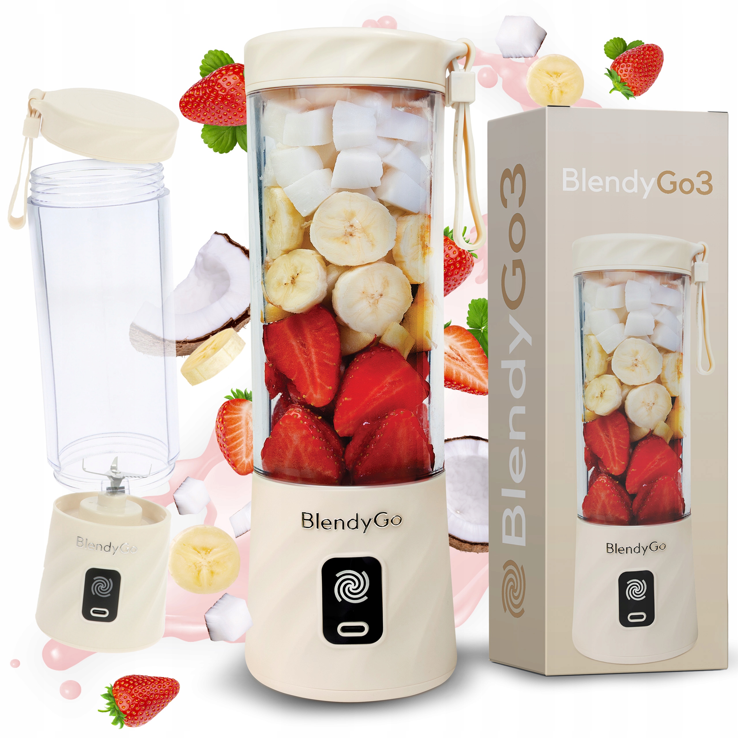 BlendyGo hrnčekový mixér Smoothie mixér mini hrnčekový mixér 3 250 W béžová/hnedá